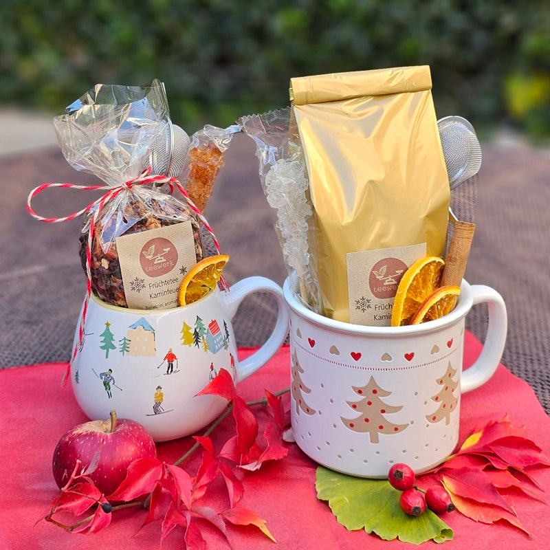 Teegeschenk: Teebecher mit Kaminfeuertee in 2 Varianten