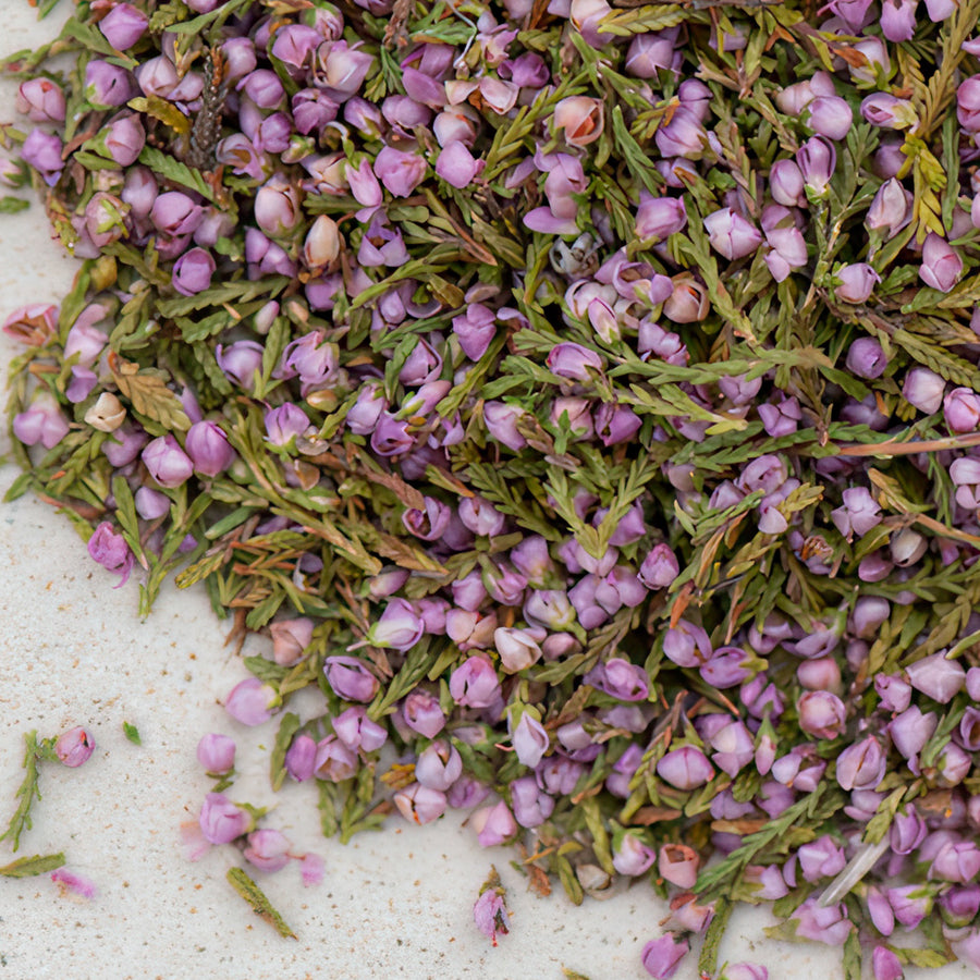 Erikablüten mit wenig Kraut bio gerebelt, Heidekrautblüten, Besenheide, Erikakraut, erica flores, calluna vulgaris