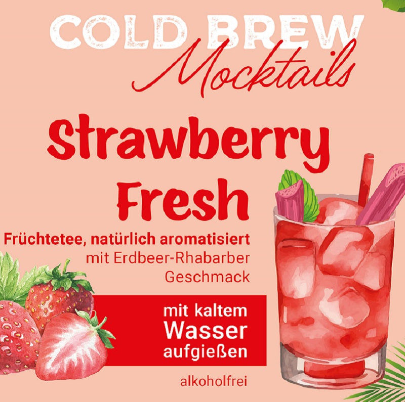 Cold Brew Mocktail Strawberry fresh mit Rhabarber natürlich; Eistee zum kalt Aufgiessen