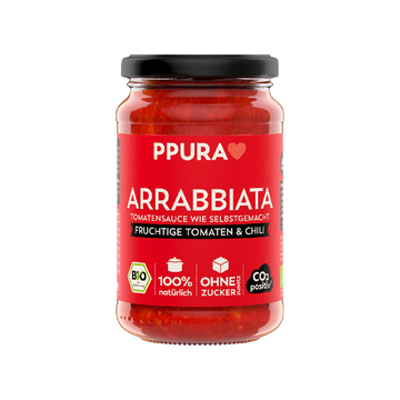 PPura Sugo vegane Arrabiata mit Tomaten und Chili Bio, Spaghettisauce, Tomatensauce 340g