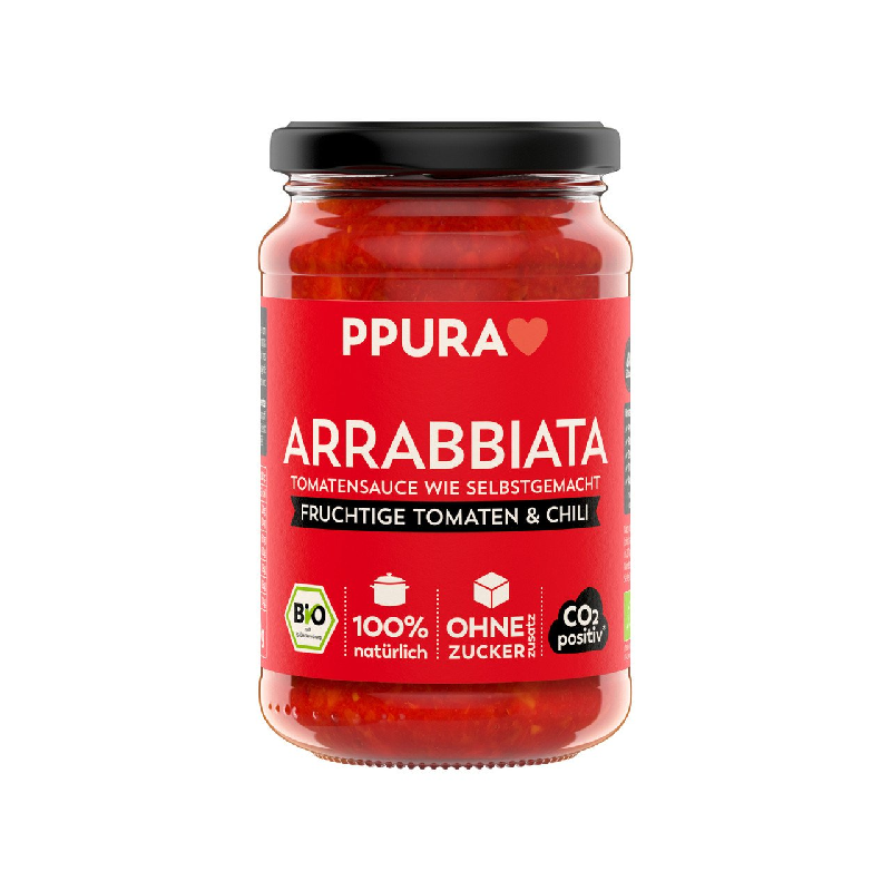 PPura Sugo vegane Arrabiata mit Tomaten und Chili Bio, Spaghettisauce, Tomatensauce 340g
