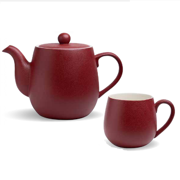 Teeservice Dora dunkelrot, mattes Porzellan, Kanne 1.4 Liter