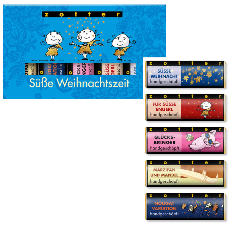Zotter Weihnachts Geschenkset handgeschöpfte Bio Schoko Minis