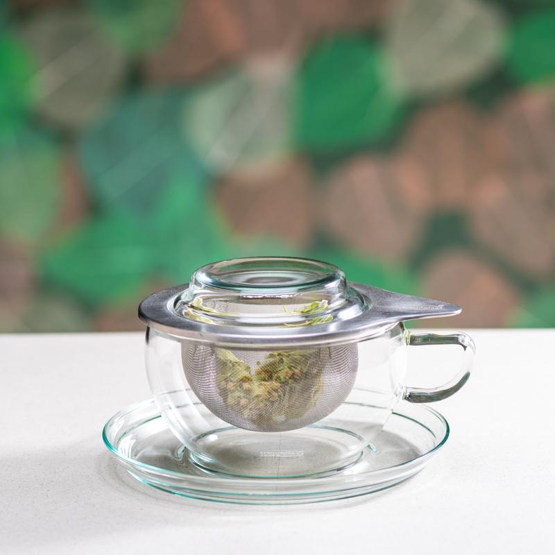 Trendglas Tea Time Tassenset mit Edelstahlsieb und Deckel, 0.4l