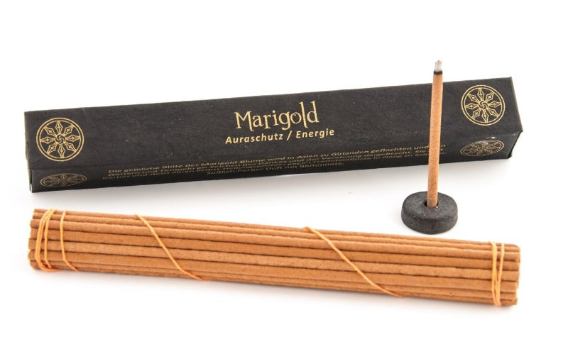 Tibetan Line Räucherstäbchen Marigold, 100 % natürlich, inklusive Halter